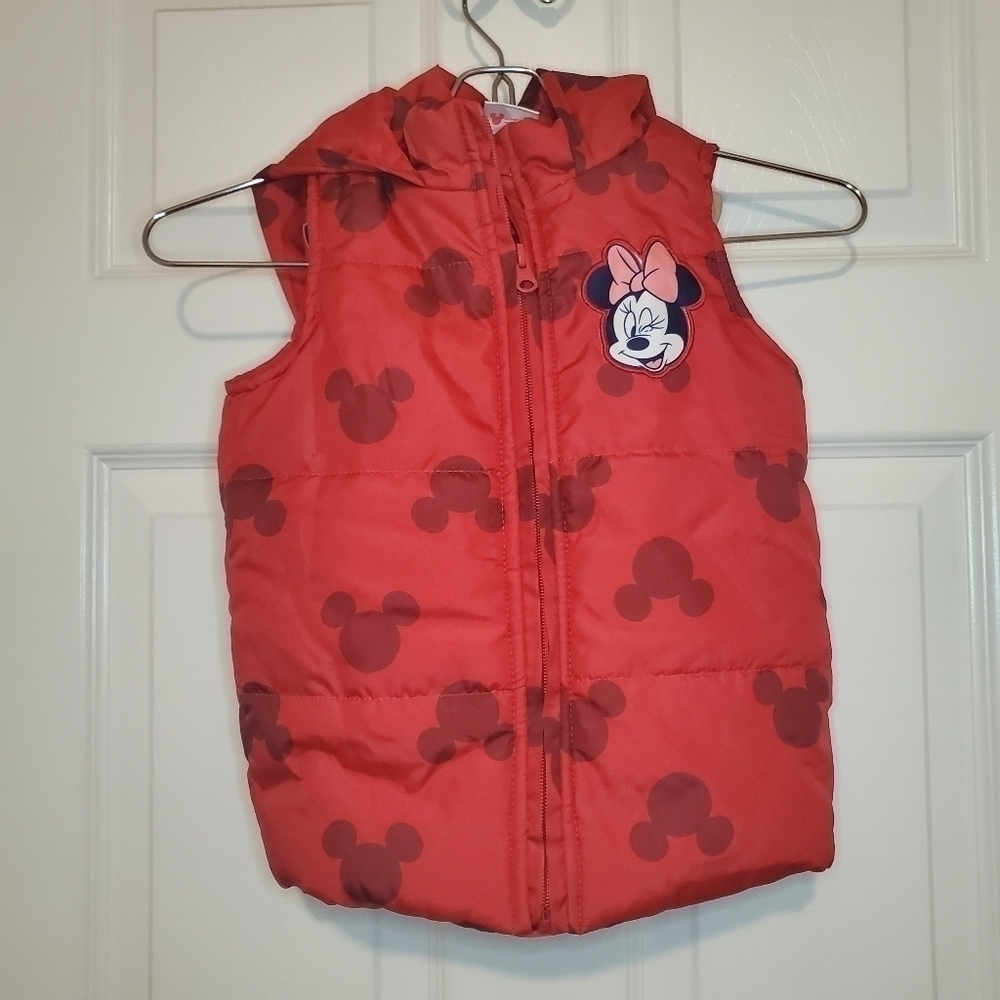 MINNIE MOUSE Red Hood with Ears and Bow Zip up Vest - 4T